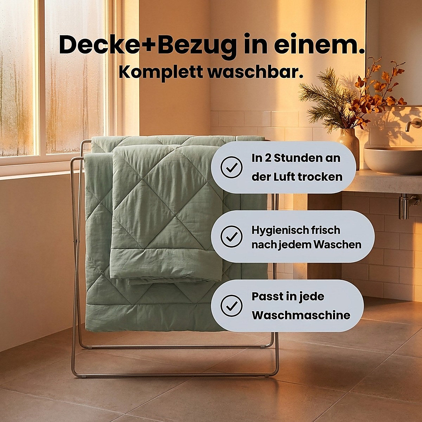 Decke und Bezug in einem: Komplett in der Waschmaschine waschbar